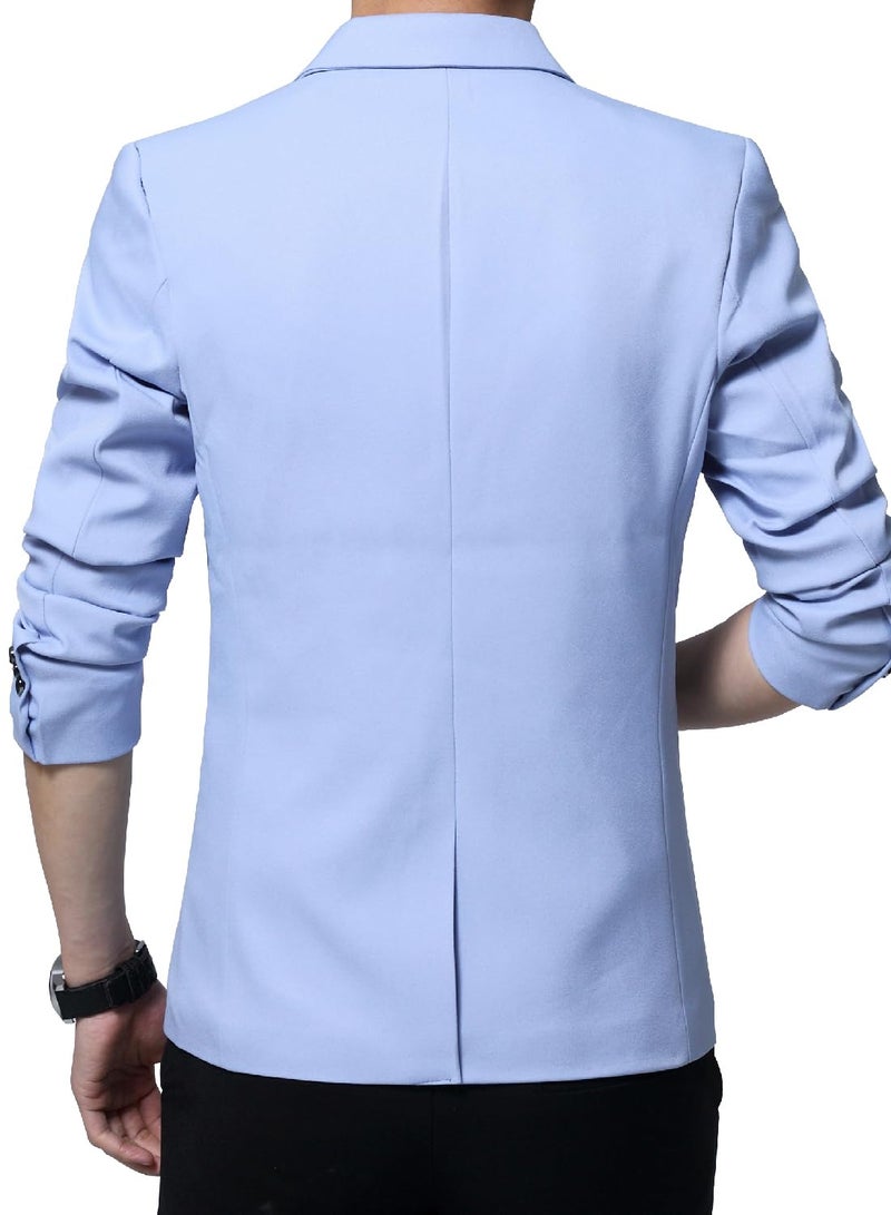 DAVID.ANN Men's Casual Blazer Jacket Slim Fit Sport Coats Lightweight One Button Suit Jacket,#1 Light Blue,Large - Image 3